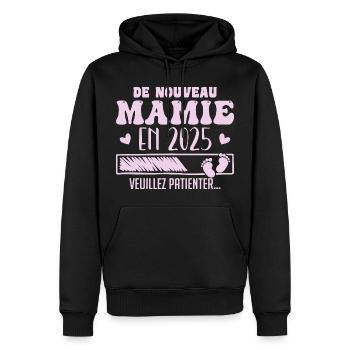 Grossesse Grand Mère Encore Mamie 2025 - Sweat à capuche Premium bio Homme - noir - Devant - Nico (187cm)