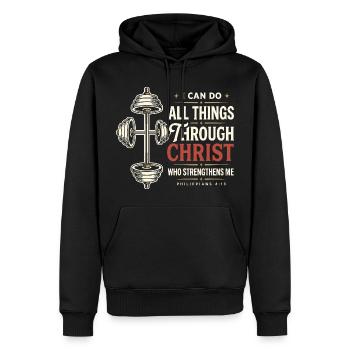 Christliche Stärke Philippians 4:13 - Männer Premium Bio Hoodie - Schwarz - Vorne - Nico (187cm)