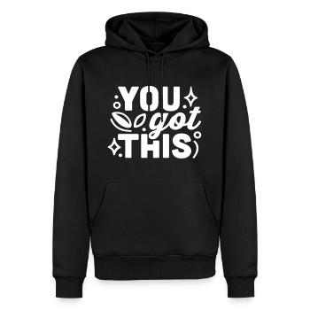Du hast diese Ermutigung bekommen - Männer Premium Bio Hoodie - Schwarz - Vorne - Nico (187cm)