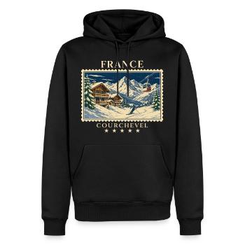 Frankreich Courchevel Vintage Reisemarke - Männer Premium Bio Hoodie - Schwarz - Vorne - Nico (187cm)