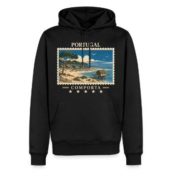 Portugal Comporta Vintage Reisemarke - Männer Premium Bio Hoodie - Schwarz - Vorne - Nico (187cm)