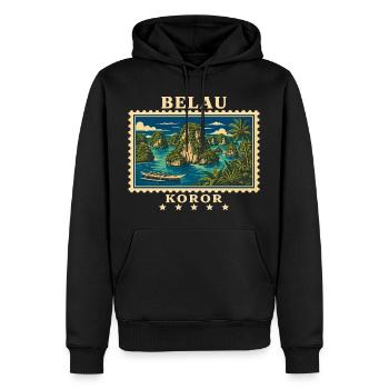 Marque de voyage vintage Palau Koror - Sweat à capuche Premium bio Homme - noir - Devant - Nico (187cm)