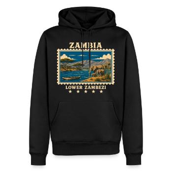 Marque de voyage vintage Zambie Lower Zambeze - Sweat à capuche Premium bio Homme - noir - Devant - Nico (187cm)