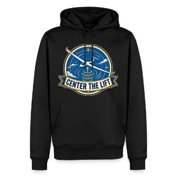 CENTREZ LE REMONTE-CHARGE - Sweat à capuche Premium bio Homme - noir - Devant - Nico (187cm)