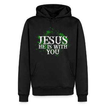Jésus-Christ est avec vous - Motif chrétien - Sweat à capuche Premium bio Homme - noir - Devant - Nico (187cm)