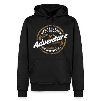 Adventure T-Shirt ✅ - Men’s Premium Organic Hoodie - black - Front - Nico (187cm)