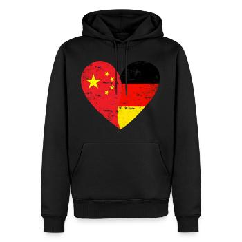 Chine Allemagne Drapeau Cœur - Sweat à capuche Premium bio Homme - noir - Devant - Nico (187cm)