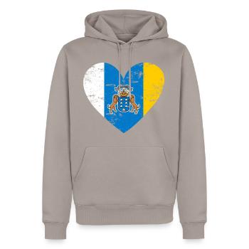 Canary Islands Flag Heart - Men’s Premium Organic Hoodie - taupe - Front - Nico (187cm)