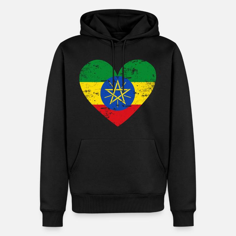 Cœur du drapeau éthiopien - Sweat à capuche Premium bio Homme - noir
