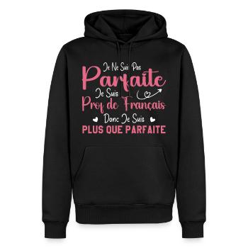 Femme Humour Professeur de Français - Sweat à capuche Premium bio Homme - noir - Devant - Nico (187cm)