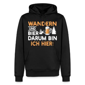 Wandern und Bier darum bin ich hier - Männer Premium Bio Hoodie - Schwarz - Vorne - Nico (187cm)