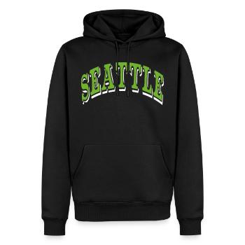Seattle - Männer Premium Bio Hoodie - Schwarz - Vorne - Nico (187cm)