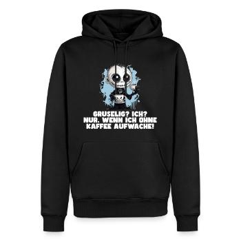 Gruselig? Ich? Nur, wenn ich ohne Kaffee aufwache! - Männer Premium Bio Hoodie - Schwarz - Vorne - Nico (187cm)