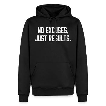 Pas d’excuses, juste des résultats - Sweat à capuche Premium bio Homme - noir - Devant - Nico (187cm)