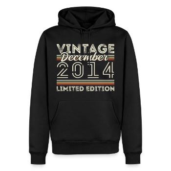 Vintage Décembre 2014 - 11e Anniversaire Décember - Sweat à capuche Premium bio Homme - noir - Devant - Nico (187cm)