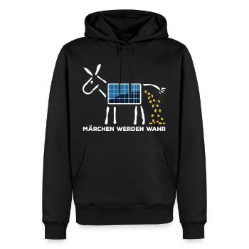 Märchen werden wahr - Goldesel - Photovoltaik - Männer Premium Bio Hoodie - Schwarz - Vorne - Nico (187cm)