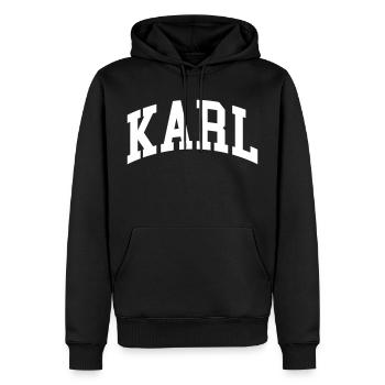 Karl - Männer Premium Bio Hoodie - Schwarz - Vorne - Nico (187cm)