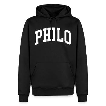 Philon - Sweat à capuche Premium bio Homme - noir - Devant - Nico (187cm)