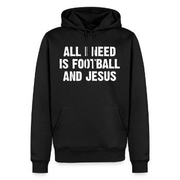 All I Need Is Football And Jesus - Männer Premium Bio Hoodie - Schwarz - Vorne - Nico (187cm)