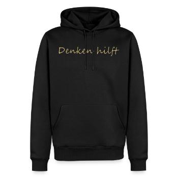 Thinking helps lettering - Men’s Premium Organic Hoodie - black - Front - Nico (187cm)