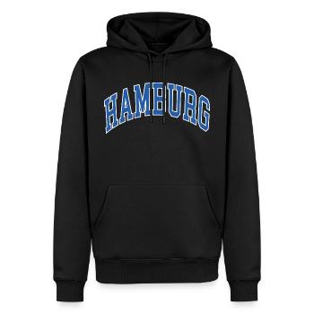 Hamburg - Männer Premium Bio Hoodie - Schwarz - Vorne - Nico (187cm)
