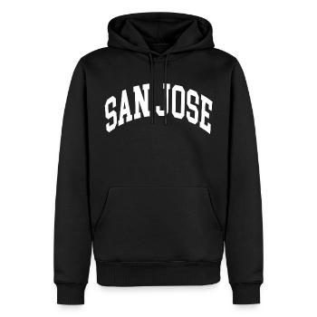 San Jose - Männer Premium Bio Hoodie - Schwarz - Vorne - Nico (187cm)