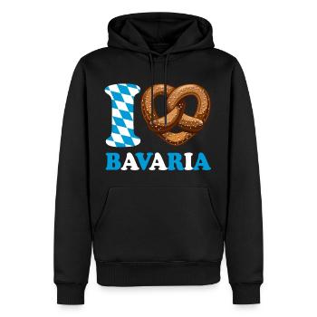 I Love Bavaria Brezel - Herz - Spruch - Männer Premium Bio Hoodie - Schwarz - Vorne - Nico (187cm)