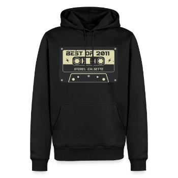 Cassette rétro 2011 millésime 2011 anniversaire 2011 - Sweat à capuche Premium bio Homme - noir - Devant - Nico (187cm)