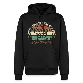 Vintage 1977 Rétro 1977 Cadeau D'anniversaire 1977 - Sweat à capuche Premium bio Homme - noir - Devant - Nico (187cm)