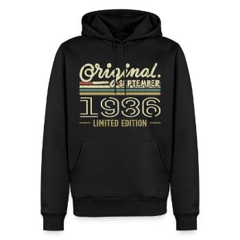 Septembre 1986 Cadeau Anniversaire September 1986 - Sweat à capuche Premium bio Homme - noir - Devant - Nico (187cm)
