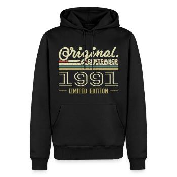 September 1991 Geburtstagsgeschenk September 1991 - Männer Premium Bio Hoodie - Schwarz - Vorne - Nico (187cm)