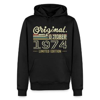 Born in October 1974 Retro Birthday October 1974 - Men’s Premium Organic Hoodie - black - Front - Nico (187cm)