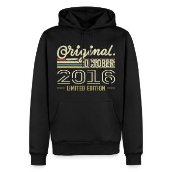 Né en Octobre 2016 Rétro Anniversaire Octobre 2016 - Sweat à capuche Premium bio Homme - noir - Devant - Nico (187cm)