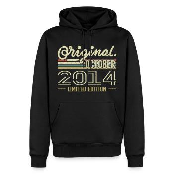 Né en Octobre 2014 Rétro Anniversaire Octobre 2014 - Sweat à capuche Premium bio Homme - noir - Devant - Nico (187cm)