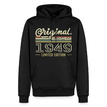 Novembre 1949 - Cadeau Anniversaire Novembre 1949 - Sweat à capuche Premium bio Homme - noir - Devant - Nico (187cm)