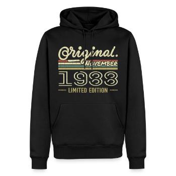 Novembre 1988 - Cadeau Anniversaire Novembre 1988 - Sweat à capuche Premium bio Homme - noir - Devant - Nico (187cm)