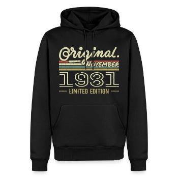 Novembre 1981 - Cadeau Anniversaire Novembre 1981 - Sweat à capuche Premium bio Homme - noir - Devant - Nico (187cm)