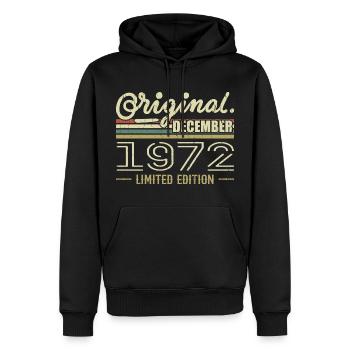Décembre 1972 anniversaire Décembre 1972 Décembre - Sweat à capuche Premium bio Homme - noir - Devant - Nico (187cm)