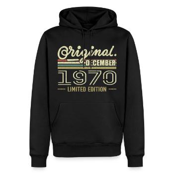 Décembre 1970 anniversaire Décembre 1970 Décembre - Sweat à capuche Premium bio Homme - noir - Devant - Nico (187cm)