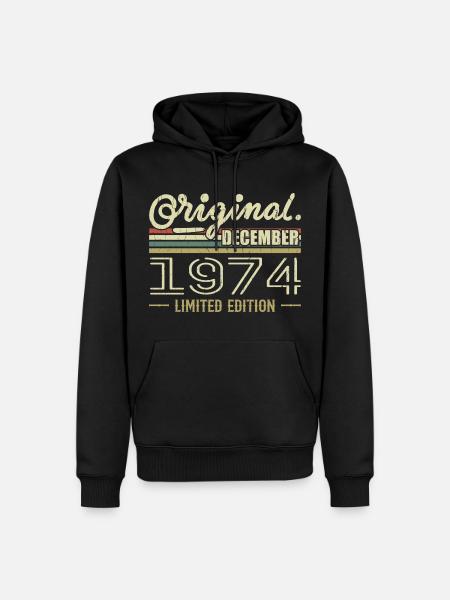 Décembre 1974 anniversaire Décembre 1974 Décembre - Sweat à capuche Premium bio Homme - noir