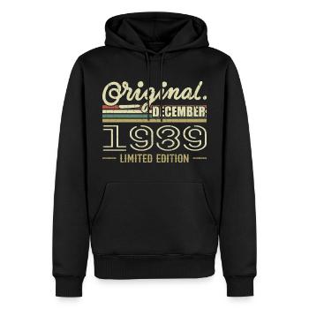 Décembre 1989 anniversaire Décembre 1989 Décembre - Sweat à capuche Premium bio Homme - noir - Devant - Nico (187cm)