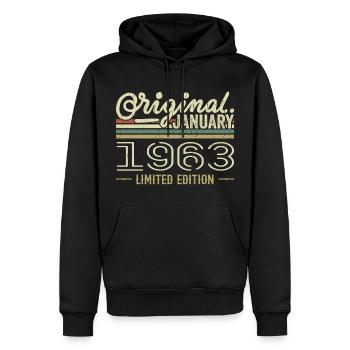 Janvier 1963 anniversaire Janvier 1963 cadeau 1963 - Sweat à capuche Premium bio Homme - noir - Devant - Nico (187cm)