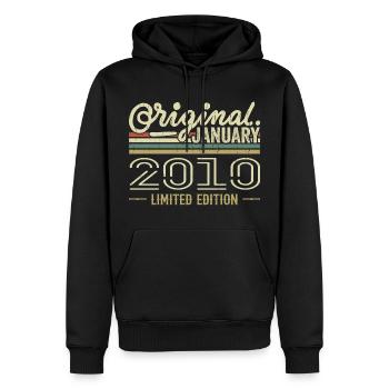 Janvier 2010 anniversaire Janvier 2010 cadeau 2010 - Sweat à capuche Premium bio Homme - noir - Devant - Nico (187cm)