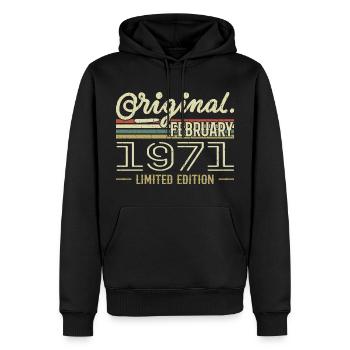 Cadeau Février 1971 - Anniversaire Février 1971 - Sweat à capuche Premium bio Homme - noir - Devant - Nico (187cm)