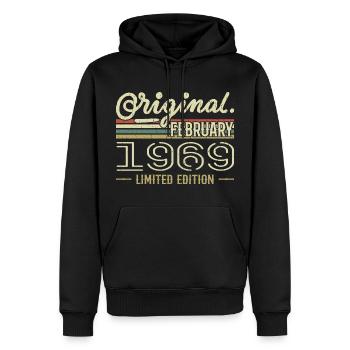 Cadeau Février 1969 - Anniversaire Février 1969 - Sweat à capuche Premium bio Homme - noir - Devant - Nico (187cm)