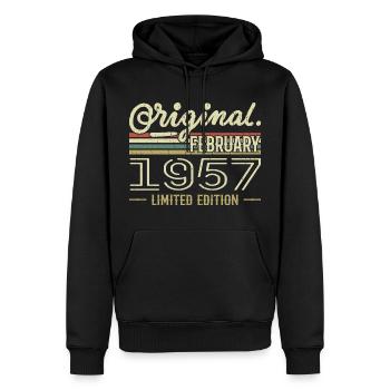 Cadeau Février 1957 - Anniversaire Février 1957 - Sweat à capuche Premium bio Homme - noir - Devant - Nico (187cm)
