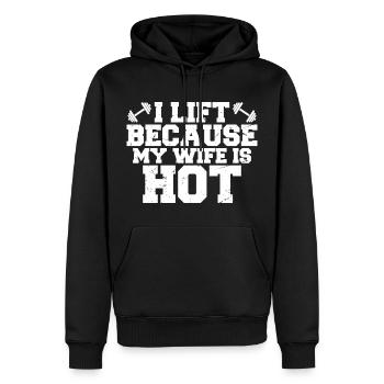 Ich hebe, weil meiner Frau heiß ist - Männer Premium Bio Hoodie - Schwarz - Vorne - Nico (187cm)
