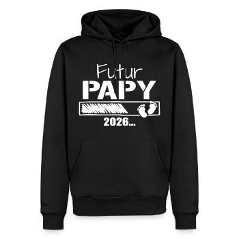 Futur Papy 2026 Cadeau Bientôt Grand-Père - Sweat à capuche Premium bio Homme - noir - Devant - Nico (187cm)
