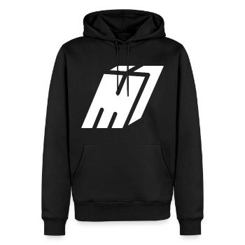 Lettre M abstraite - Sweat à capuche Premium bio Homme - noir - Devant - Nico (187cm)