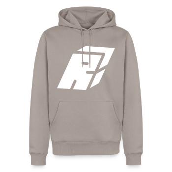Abstract R letter - Men’s Premium Organic Hoodie - taupe - Front - Nico (187cm)